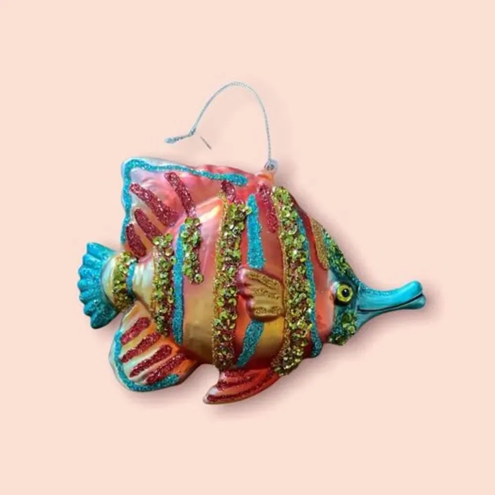 Holiday Lane Macy’s beautiful glass glitter sequin fish Christmas ornament